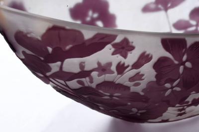  mile Gall Emile Galle French Cameo Art Glass Bowl Hydrangea Flowers C A 1900 s