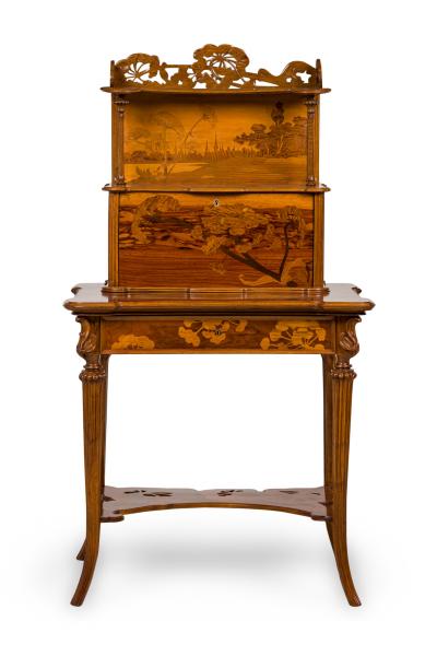  mile Gall Emile Galle French Ombelles Floral and Pastoral Marquetry Writing Desk