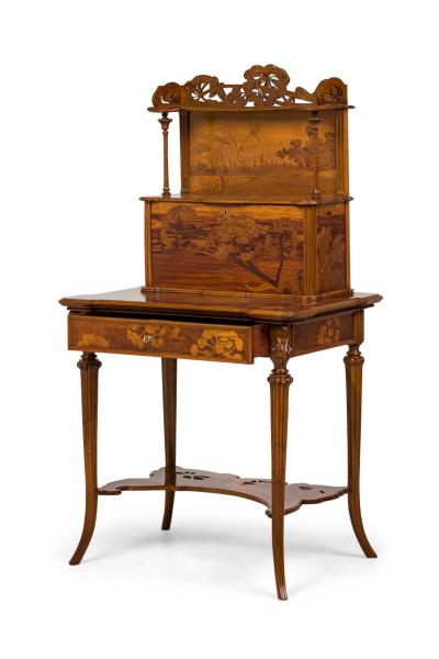  mile Gall Emile Galle French Ombelles Floral and Pastoral Marquetry Writing Desk
