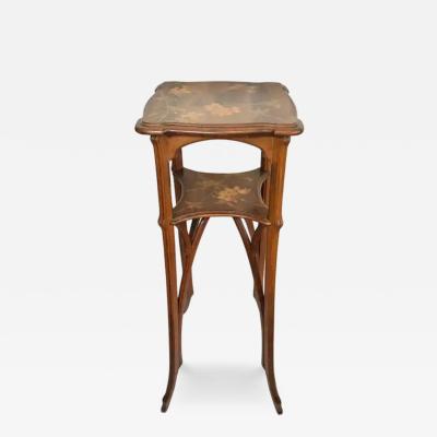 mile Gall Emile Galle Marquetry Two Tiered Walnut and Fruitwood Table