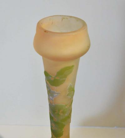  mile Gall Emile Galle Tall Bud Vase in Triple Overlay and Etched Art Nouveau Glass