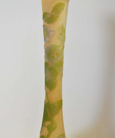 mile Gall Emile Galle Tall Bud Vase in Triple Overlay and Etched Art Nouveau Glass