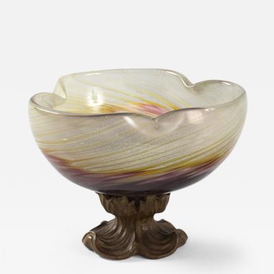  mile Gall French Art Nouveau Glass and Wood Footed Bowl by Emile Gall 