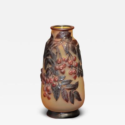  mile Gall Galle Vase Blow Out Overlay Glass Cherry Vase