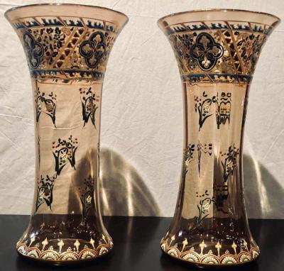  mile Gall Pair of Antique Palatial French Jeweled Vases or Urns Emile Galle Style
