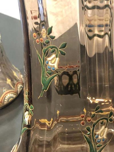  mile Gall Pair of Antique Palatial French Jeweled Vases or Urns Emile Galle Style