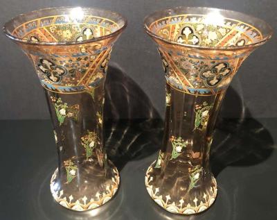  mile Gall Pair of Antique Palatial French Jeweled Vases or Urns Emile Galle Style