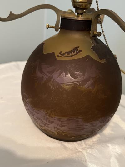  mile Gall SCENIC ART NOUVEAU LUSH LANDSCAPE CAMEO GLASS LAMP BY EMILE GALLE