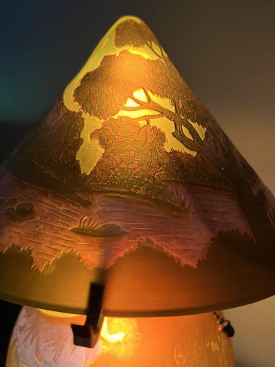  mile Gall SCENIC ART NOUVEAU LUSH LANDSCAPE CAMEO GLASS LAMP BY EMILE GALLE