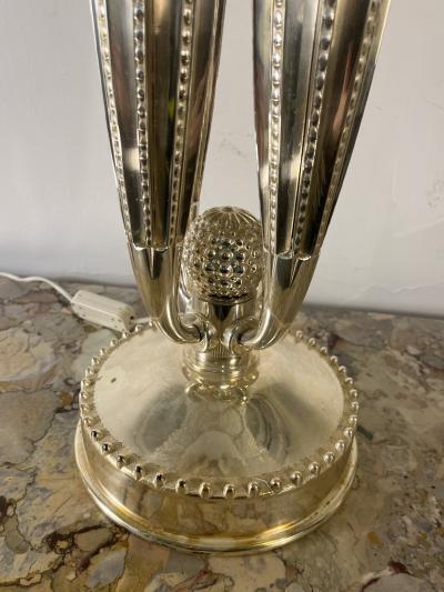  mile Jacques Ruhlmann ART DECO REVIVAL BRONZE AND GLASS BEAD LAMPS AFTER EMILE JACQUES RULHMANN