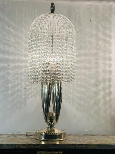  mile Jacques Ruhlmann ART DECO REVIVAL BRONZE AND GLASS BEAD LAMPS AFTER EMILE JACQUES RULHMANN