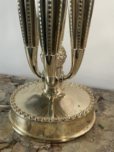  mile Jacques Ruhlmann ART DECO REVIVAL BRONZE AND GLASS BEAD LAMPS AFTER EMILE JACQUES RULHMANN