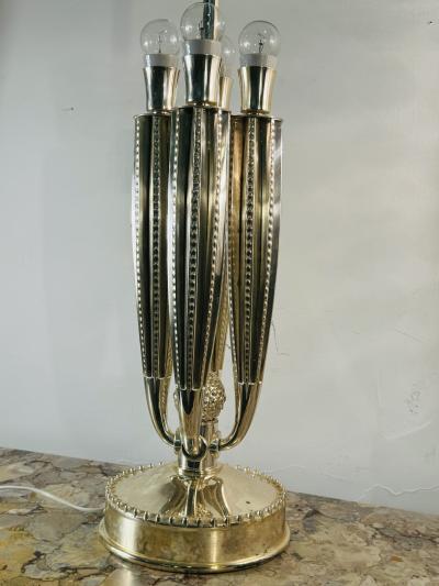  mile Jacques Ruhlmann ART DECO REVIVAL BRONZE AND GLASS BEAD LAMPS AFTER EMILE JACQUES RULHMANN