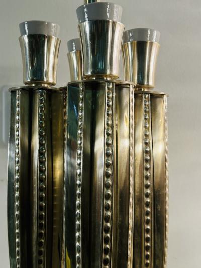  mile Jacques Ruhlmann ART DECO REVIVAL BRONZE AND GLASS BEAD LAMPS AFTER EMILE JACQUES RULHMANN