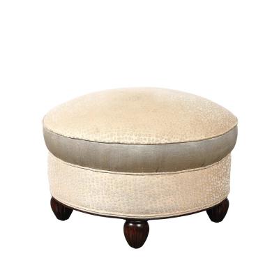  mile Jacques Ruhlmann Art Deco Upholstered Ottomans with Walnut Reeded Supports Manner of Ruhlmann
