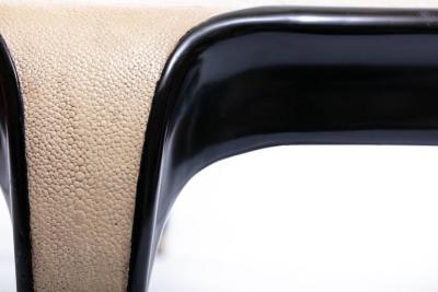  mile Jacques Ruhlmann French Art Deco Style Shagreen and Ebony Coffee Table with Silver Sabots