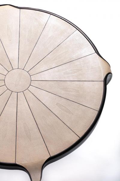  mile Jacques Ruhlmann French Art Deco Style Shagreen and Ebony Coffee Table with Silver Sabots