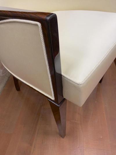  mile Jacques Ruhlmann J E Ruhlmann pair of refined solid Makassar arm chairs covered in satin silk