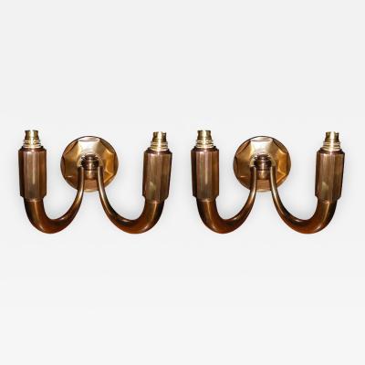  mile Jacques Ruhlmann Pair of 1930s bronze sconces attributed to Jacques Emile Ruhlmann