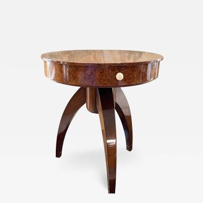  mile Jacques Ruhlmann Ruhlmann style art deco refined burl tripod coffee table