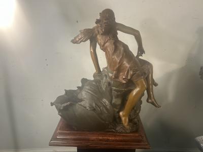  mile Nestor Joseph Carlier MAGNIFICENT FRENCH ART NOUVEAU PATINATED BRONZE METAL THE WAVE SCULPTURE