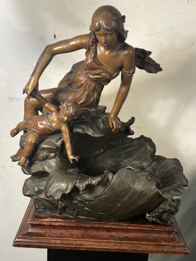  mile Nestor Joseph Carlier MAGNIFICENT FRENCH ART NOUVEAU PATINATED BRONZE METAL THE WAVE SCULPTURE