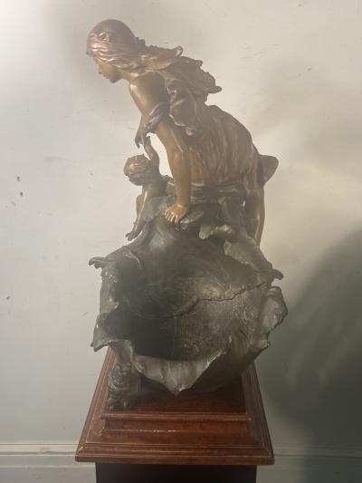  mile Nestor Joseph Carlier MAGNIFICENT FRENCH ART NOUVEAU PATINATED BRONZE METAL THE WAVE SCULPTURE