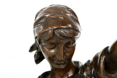  mile Peynot French Bronze Torchiere Lamp with Sculpture by mile Peynot