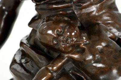  mile Peynot French Bronze Torchiere Lamp with Sculpture by mile Peynot