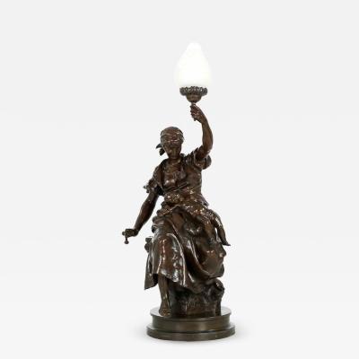  mile Peynot French Bronze Torchiere Lamp with Sculpture by mile Peynot