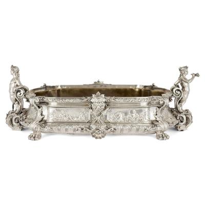 mile Sanner Large antique silver centrepiece with mythological scenes by mile Sanner
