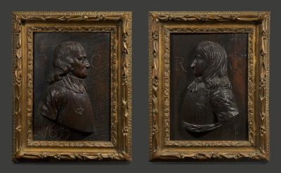  richard Cromwell A rare pair of carved oak relief panels of Oliver CRomwell