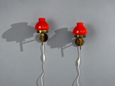  rsj Industri AB Wall Lights Brass Orange Glass Sweden 1970s
