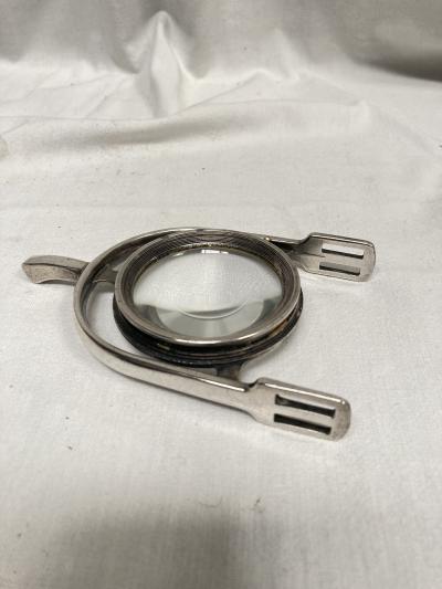  saddle Stirrup silver plated desk lens in the style of Hermes
