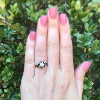 0 55 CARAT OLD EUROPEAN CUT DIAMOND 14K YELLOW GOLD AND SILVER ENGAGEMENT RING