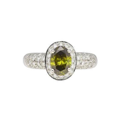 0 92 Carat Oval Cut Green Diamond Statement Ring In 18k White Gold