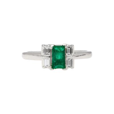 0 98 Carat Baguette Colombian Emerald Diamond Platinum Thin Ring