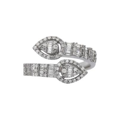 1 10 Carat Pear Shape Diamond Cluster Bypass Ring in 14K White Gold