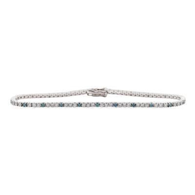 1 2 Carat Blue White Lab Grown Diamond 4 Prong 14K White Gold Tennis Bracelet