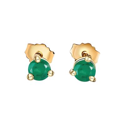 1 2 Carat Round Cut Natural Emerald Stud Earrings in 14K Yellow Gold