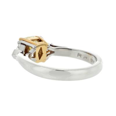 1 27 CARAT RADIANT CUT FANCY YELLOW TRILLIANT CUT THREE STONE DIAMOND