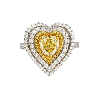 1 39 Carat GIA Certified Fancy Yellow Heart Cut Diamond Double Halo Ring