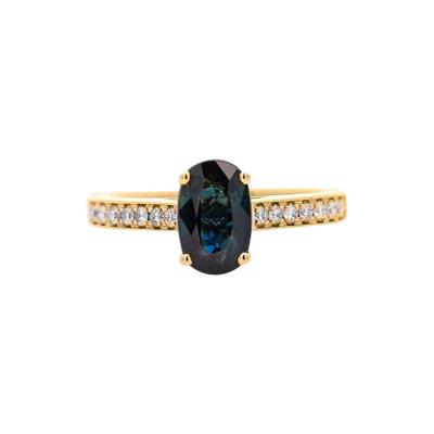 1 5 Carat Deep Blue Sapphire Diamond Cathedral 18K Gold Ring