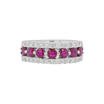 1 54 Carat Round Cut Ruby and Diamond Double Row Eternity Band Ring