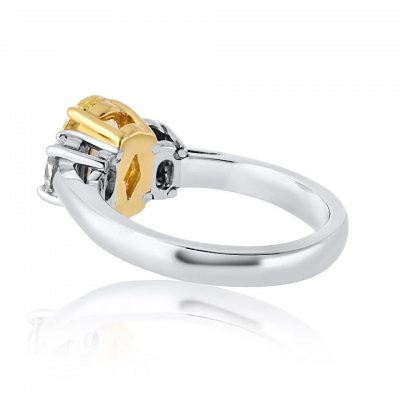 1 54 carat Oval Diamond Fancy Intense Yellow Three Stone Diamond Engagement Ring