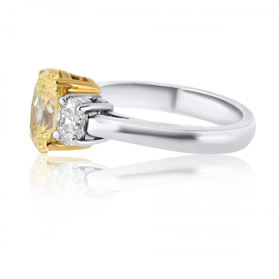 1 54 carat Oval Diamond Fancy Intense Yellow Three Stone Diamond Engagement Ring