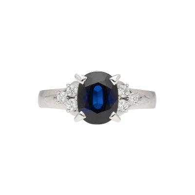 1 58 Carat Oval Cut Blue Sapphire and Diamond Platinum Filigree Ring