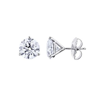 1 6 carat 3 Prong Martini Round Cut Lab Grown Diamond Stud Earrings