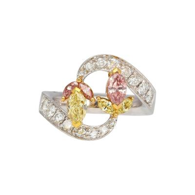 1 75 Carat Pink Yellow Marquise Diamond Platinum 18K Gold Bypass Ring