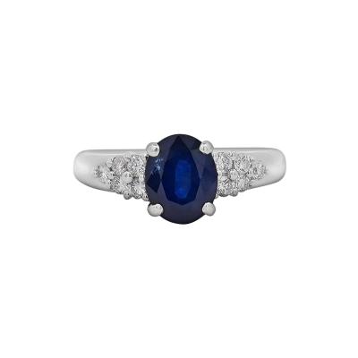 1 84 Carat Oval Cut Dark Blue Sapphire and Diamond Ring